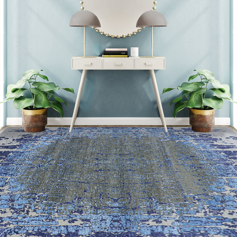 Abstract Area Rug in Blue, Rectangle 8' x 10'