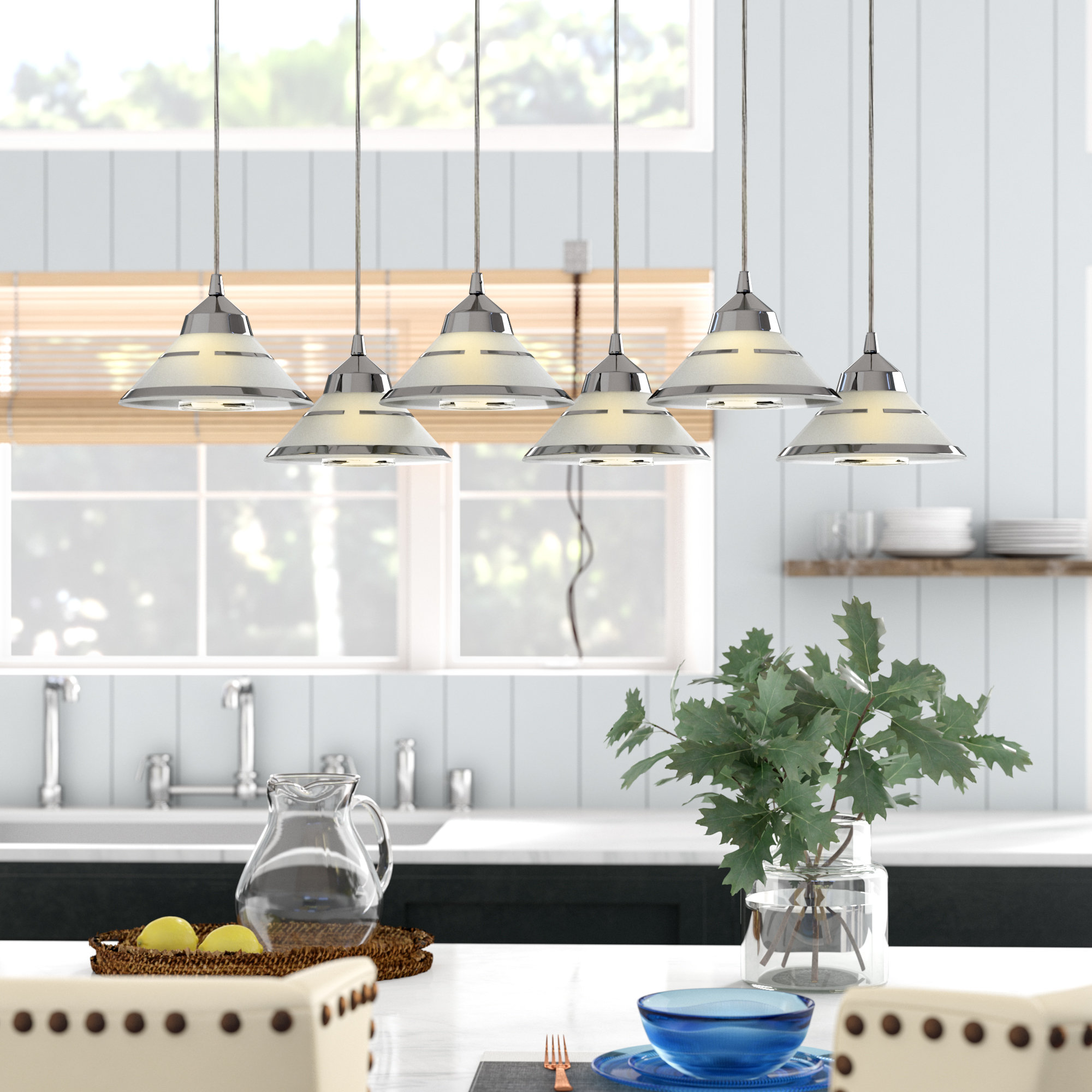 Wrought Studio Akenzie 6 Light Polished Chrome Kitchen Island Pendant