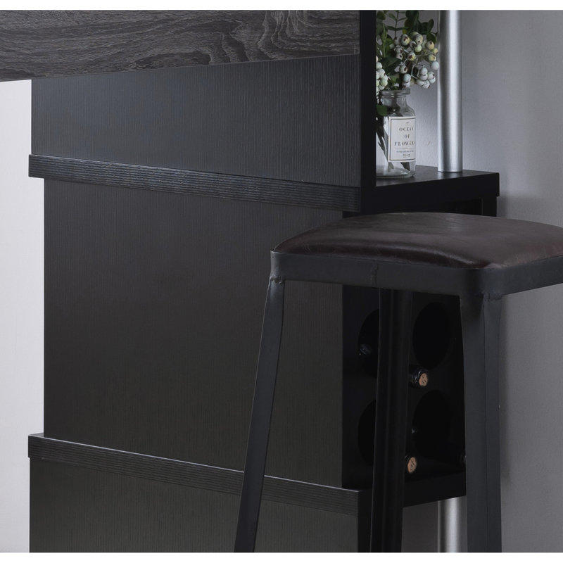 Table de bar Home avec compartiment pour verres à vin et trois tablettes