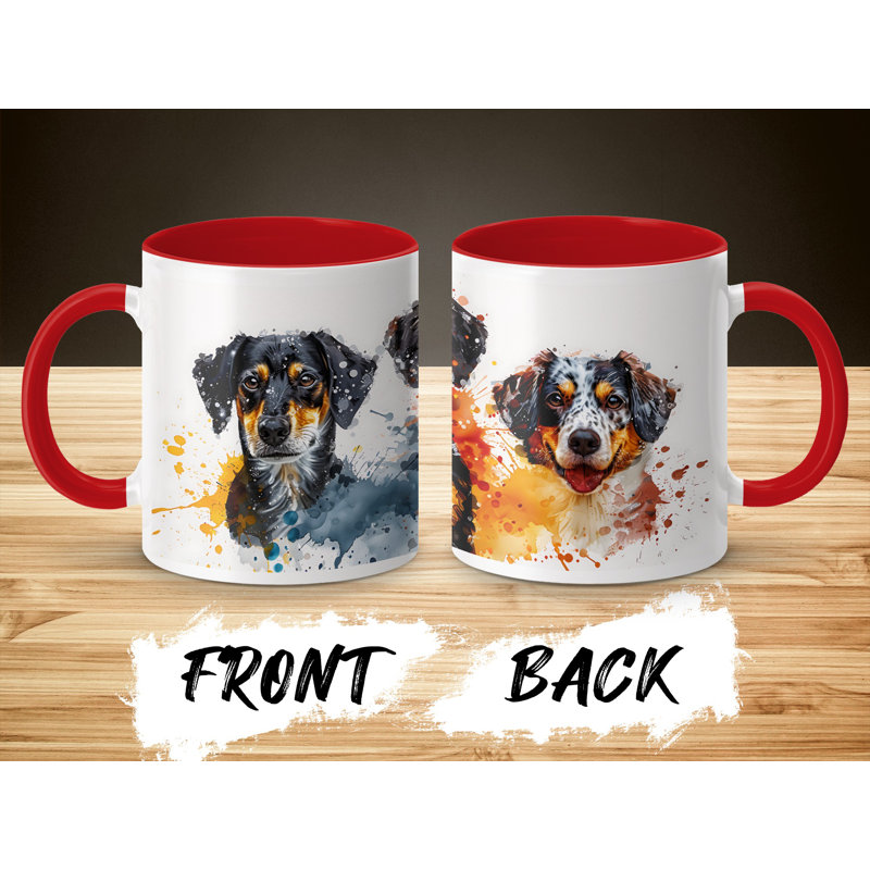 Dogs Abstract Watercolor Paint 11oz Coffee Mug, Red, 3
