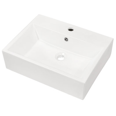 21"X16" White Ceramic Rectangular Wall Mounted Bathroom Sink With Faucet Hole And Overflow