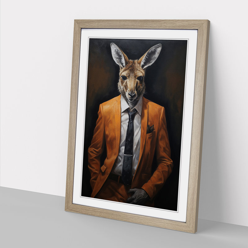 Kangaroo In A Suit Painting Framed Print, 46cm H x 34cm W x 2cm D, Oak Framed