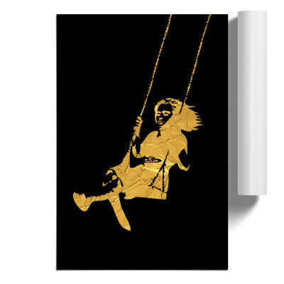 Banksy in Gold Girl on Swing - Frameless Print