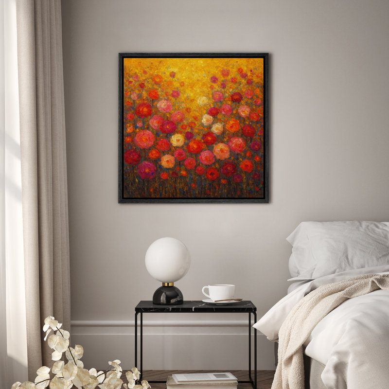 Art mural encadré sur toile - impressions murales abstraites florales colorées pour la chambre à coucher - 24 po x 24 po