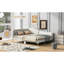 Lit de jour rembourré pleine grandeur beige - Conception avec accoudoirs et tête de lit avec tête de lit, système de pieds robustes de style moderne-1615668681-1615668684