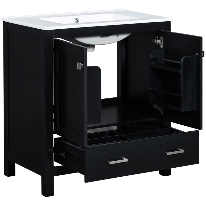 Élégante armoire de salle de bain de 60 po, double meuble-lavabo, lavabo, charnières à fermeture en douceur - meuble-lavabo silencieux et confortable, rangement fonctionnel en céramique pour rehausser votre décor