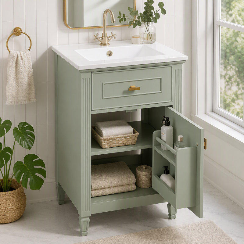 Meuble-lavabo de 20 po avec lavabo et rangement intelligent, Vert