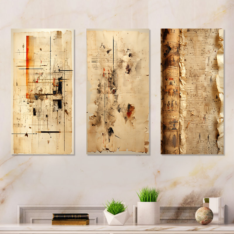 Hindouisme puranas papyrus parchemin - ensemble de 3 reproductions d'art en métal de l'hindouisme, H 28 po x l 36 po