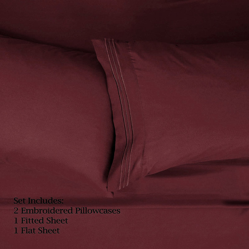 Microfiber Sheet Set, Twin Sheet Set with 1 Pillowcase, Burgundy