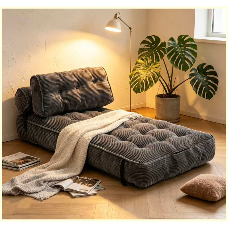 Canapé-lit futon convertible en velours côtelé inspiré des nuages, L 31,88 po, Velours côtelé gris