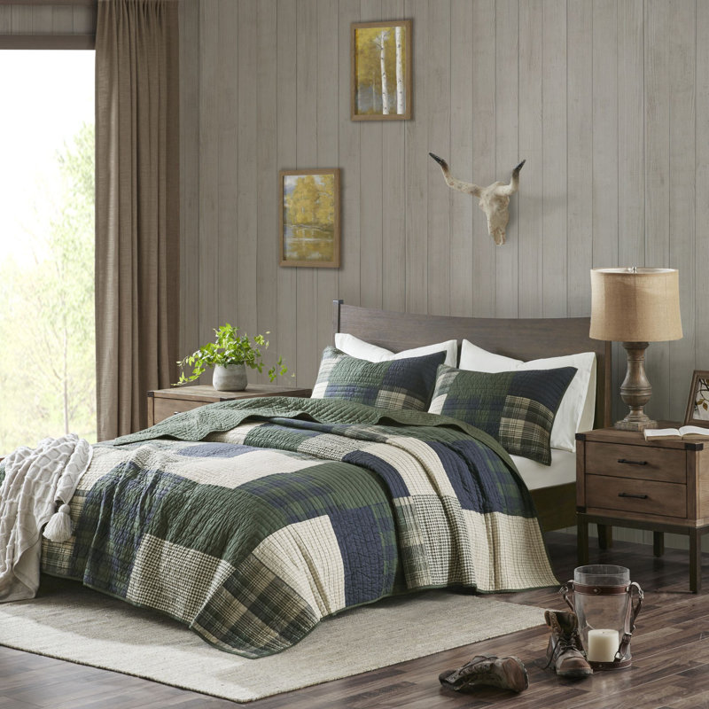Woolrich Mill Creek Green Oversized 100% Cotton 3-Piece Full/Queen Quilt Set, Full/Queen Quilt + 2 Standard Shams