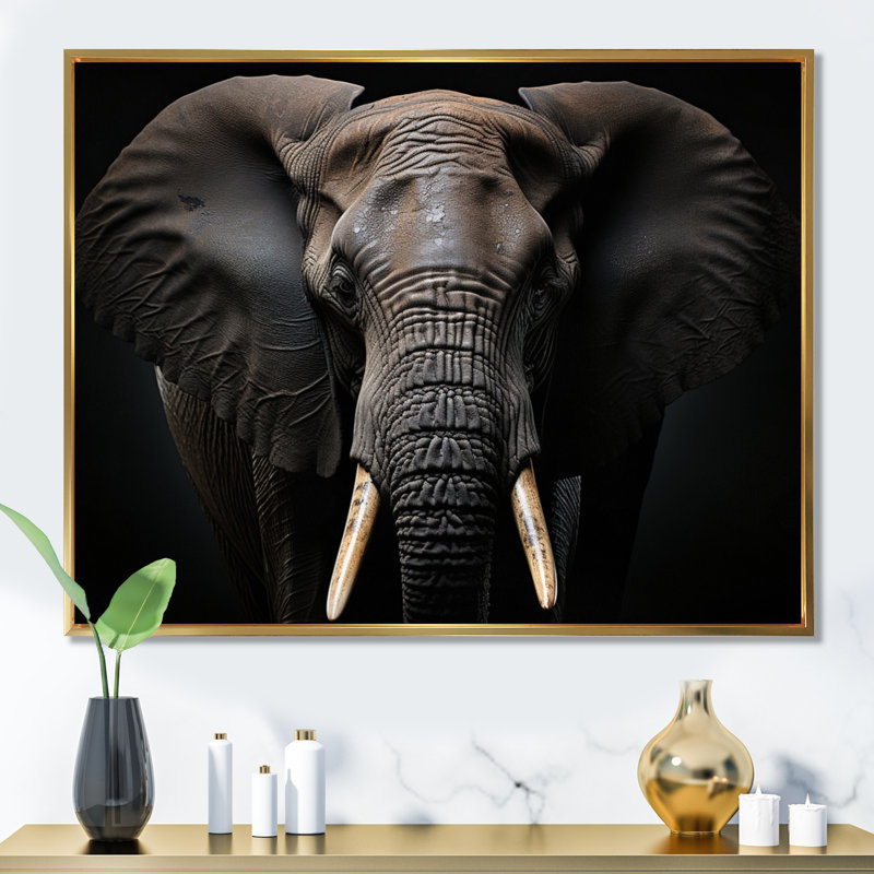 Éléphant Silent Majesty I - impression, Cadre flottant doré, H 12 po x l 20 po x P 1 po