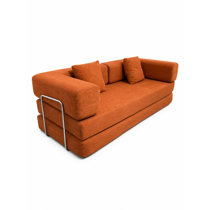 Multifunctional Compression Sofas, Orange Corduroy Foam Metal, Modern Home, Orange