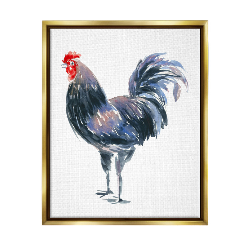 Coq sur bois par Claudia Bianchi, impression, H 21 po x l 17 po x P 1,7 po, Cadre flottant noir de jais