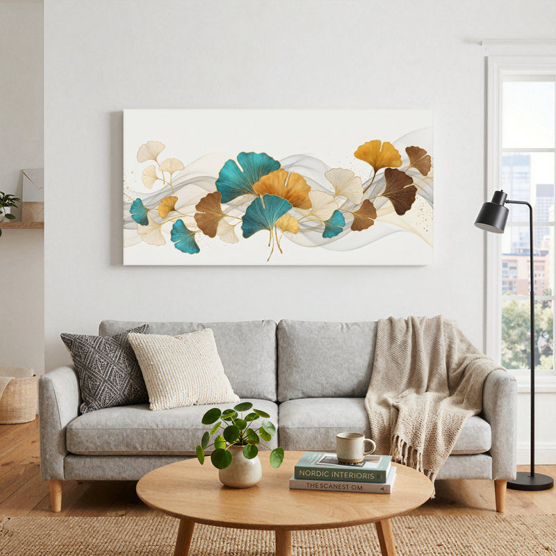 Ensemble de 1 tableau sur toile à motif de feuilles de ginkgo, 32“W x 16”H, Wrapped Canvas