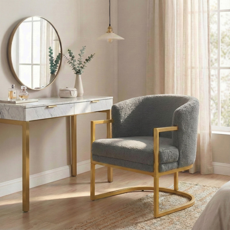 Chaise de lecture rembourrée avec structure en métal doré Modern Accent Chair, Gray