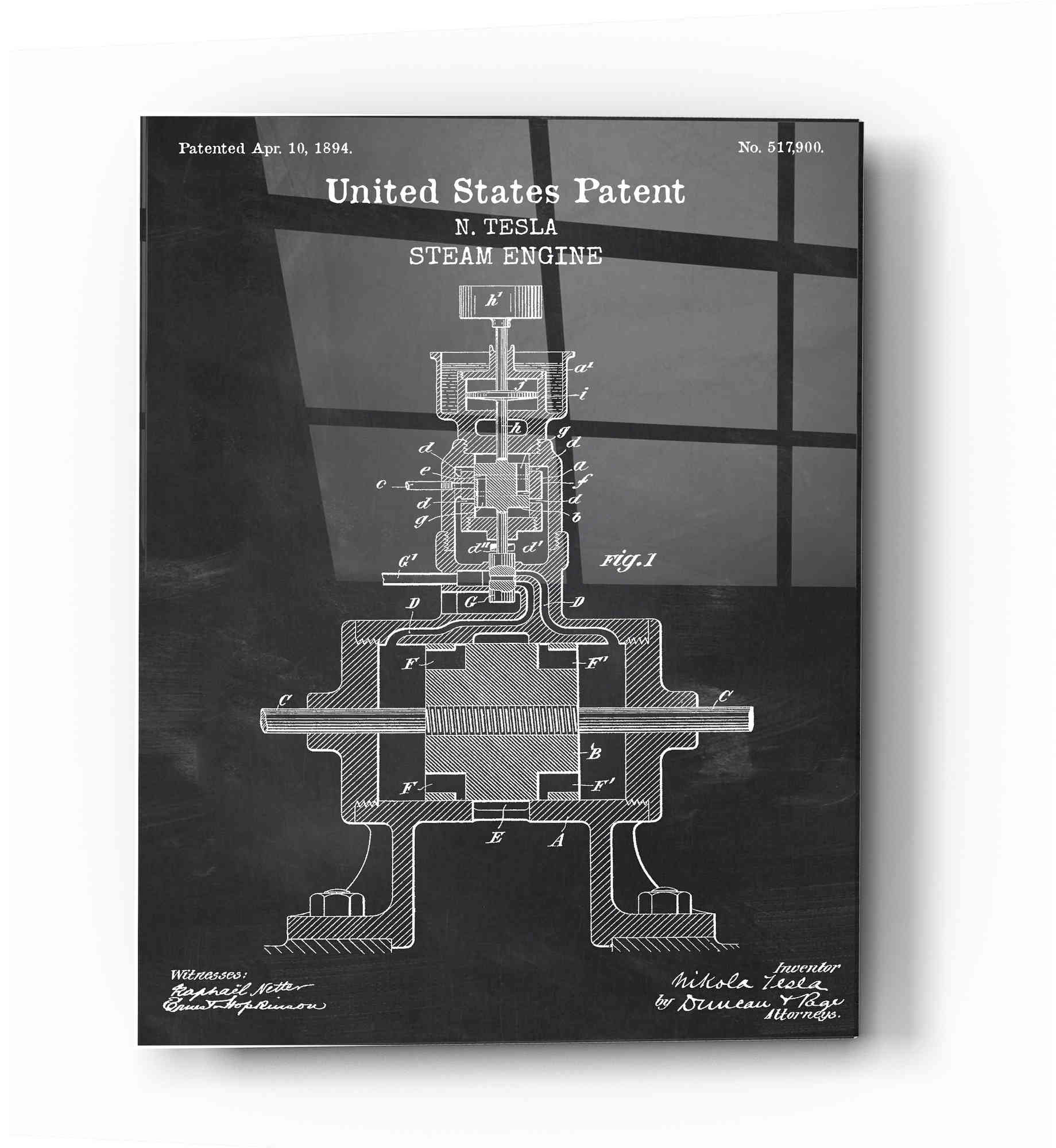 17 Stories Tesla Steam Engine Blueprint Patent Chalkboard - Unframed ...