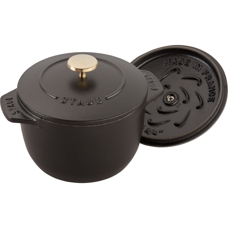 Staub Cast Iron 1.84-qt Petite French Oven, Black Matte, .77 quarts