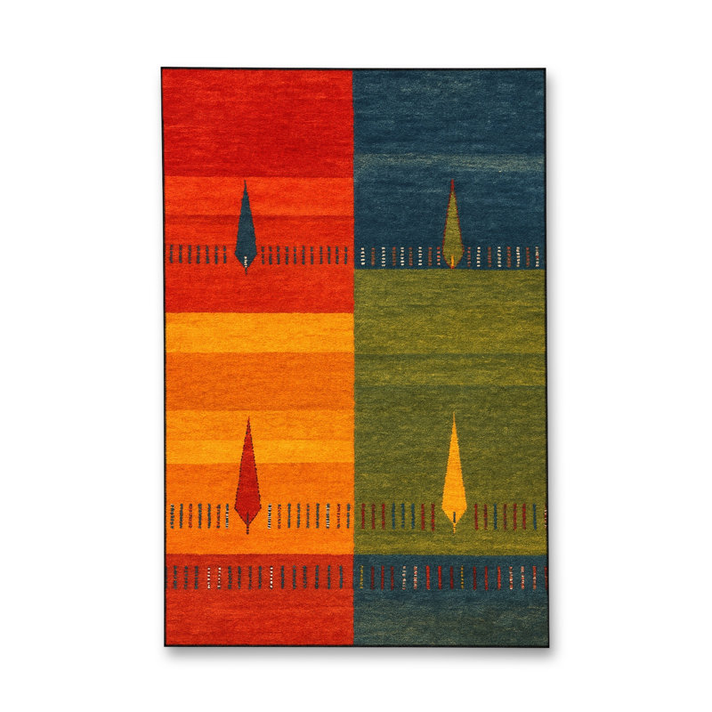 Tapis bleu tissé lavable rétro Mosso, 3'11" x 5'11"