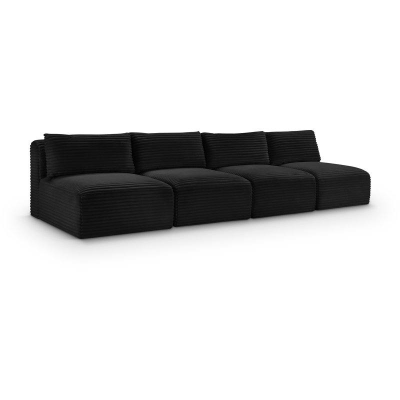 Canapé Carmean, Tissu velours côtelé texturé noir, 4 sans accoudoirs