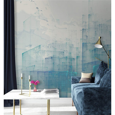 Abstract Blue Cityscape Modern Removable Wallpaper