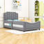 Twin Upholstered Platform Bed with Striped Headboard-1388872578
