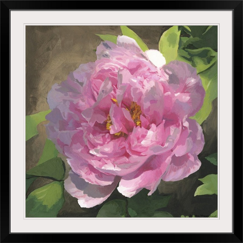«Peony I» par Megan Meagher, pivoine rose, H 24 po x l 24 po x P 1 po, Cadre noir