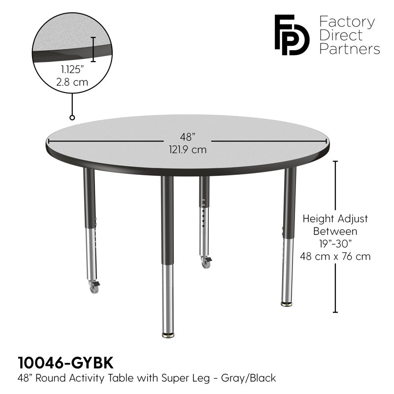 Table ronde à hauteur réglable, 48", Gris / noir, Super