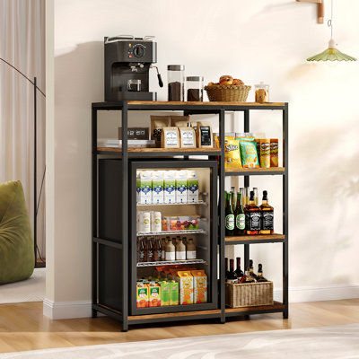 Étagère de cuisine de 104 cm (41 po), support pour mini-réfrigérateur avec étagères réglables, support pour four à micro-ondes avec 4 niveaux de rangement, brun rustique
