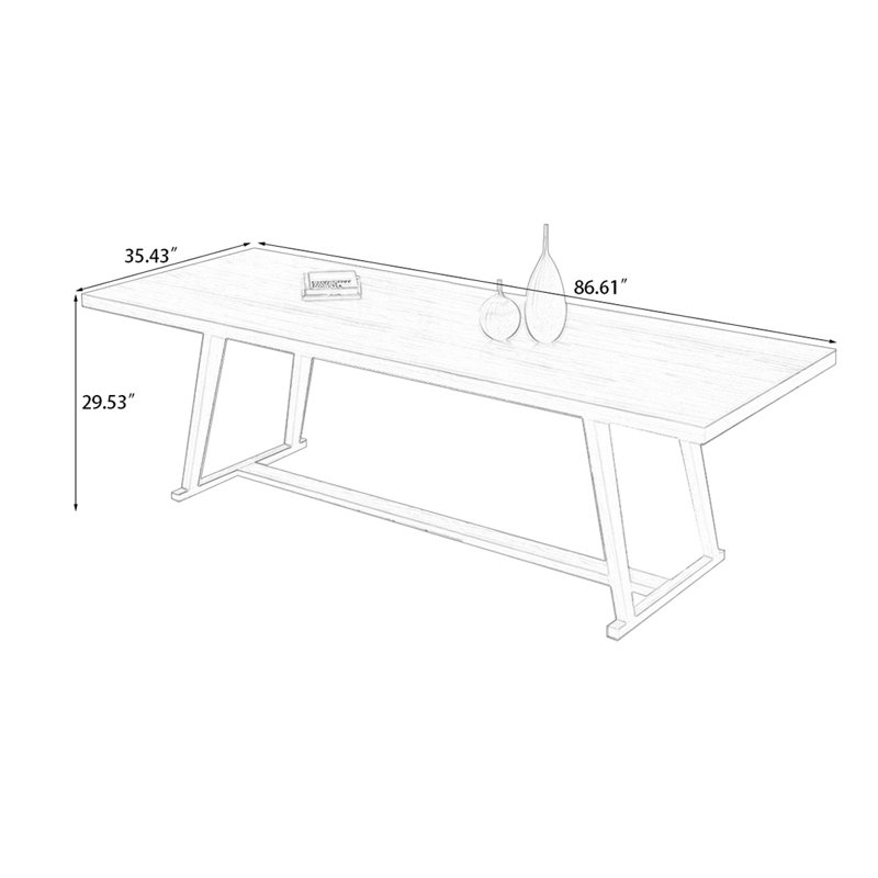 Bureau rectangulaire en bois massif brun clair,  H 29,53 po x l 86,61 po x P 35,43 po