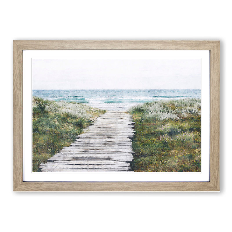 Walkway to the Beach Painting - Picture Frame Graphic Art, Oak, 36cm H x 48cm W x 2cm D