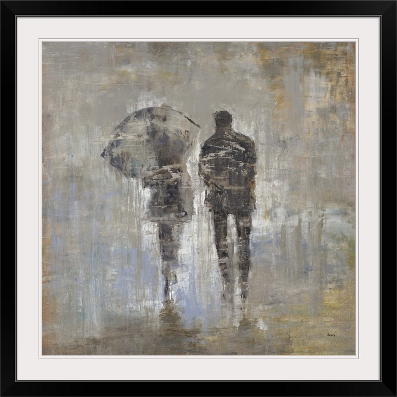 «Ankie A Walk in the Rain» par Alexys Henry, reproduction d'art, H 32 po x l 32 po x P 1 po, Cadre noir