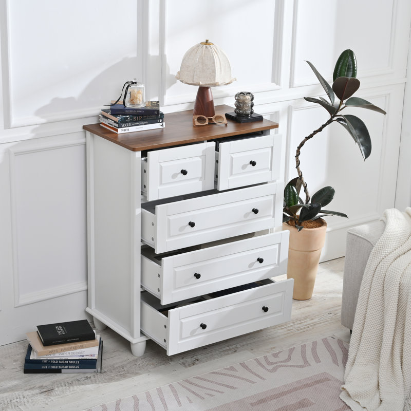 Commode de rangement blanche en bois à 5 tiroirs pour chambre ou bureau | Idée de cadeau