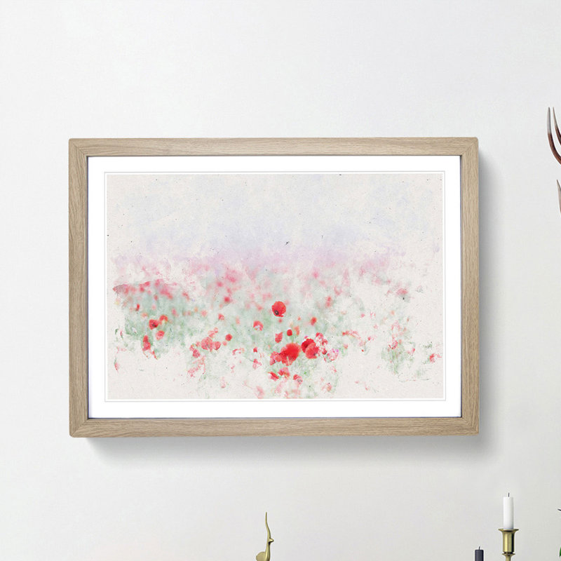 Red Poppy Field in Italy - Picture Frame Painting Print, 45cm H x 63cm W x 2cm D, Oak Framed