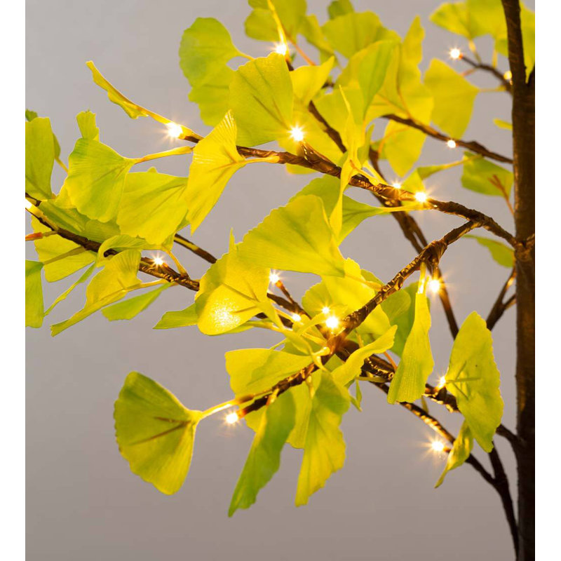 Indoor/ Outdoor Faux-Lighted Ginkgo Tree, 4'H Faux Foliage Tree, Green