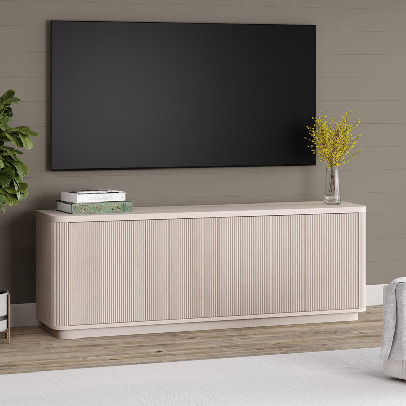 Weybossett Rectangular TV Stand, White Wood Fluting