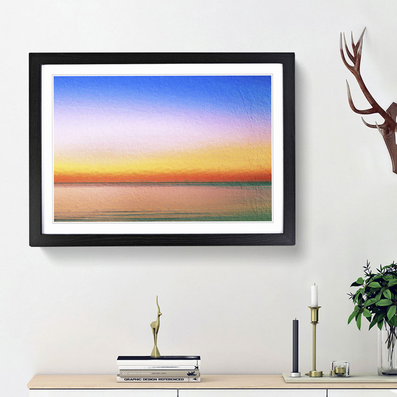 Sunset upon the Horizon in Abstract - Picture Frame Painting Print, 48cm H x 65cm W x 2cm D, Black Framed