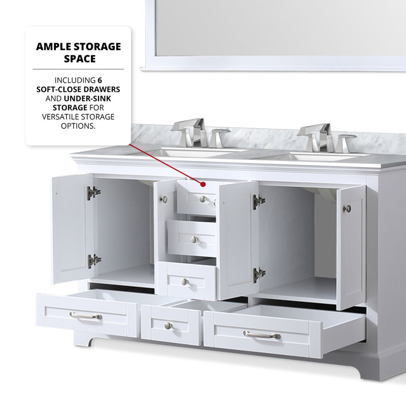 Dukes 60-Inch White Double Freestanding Vanity with Nickel Hardware