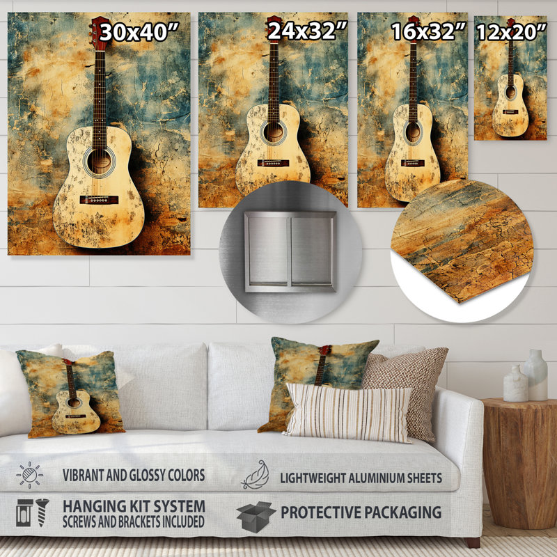 Rétro guitare Melody I - musique, art mural en métal, H 32 po x l 16 po x P 1 po