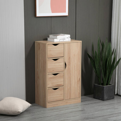 Shealene Modern Storage Cabinet, Freestanding Organizer With 4 Drawers And Cabinet For Living Room Or Bedroom