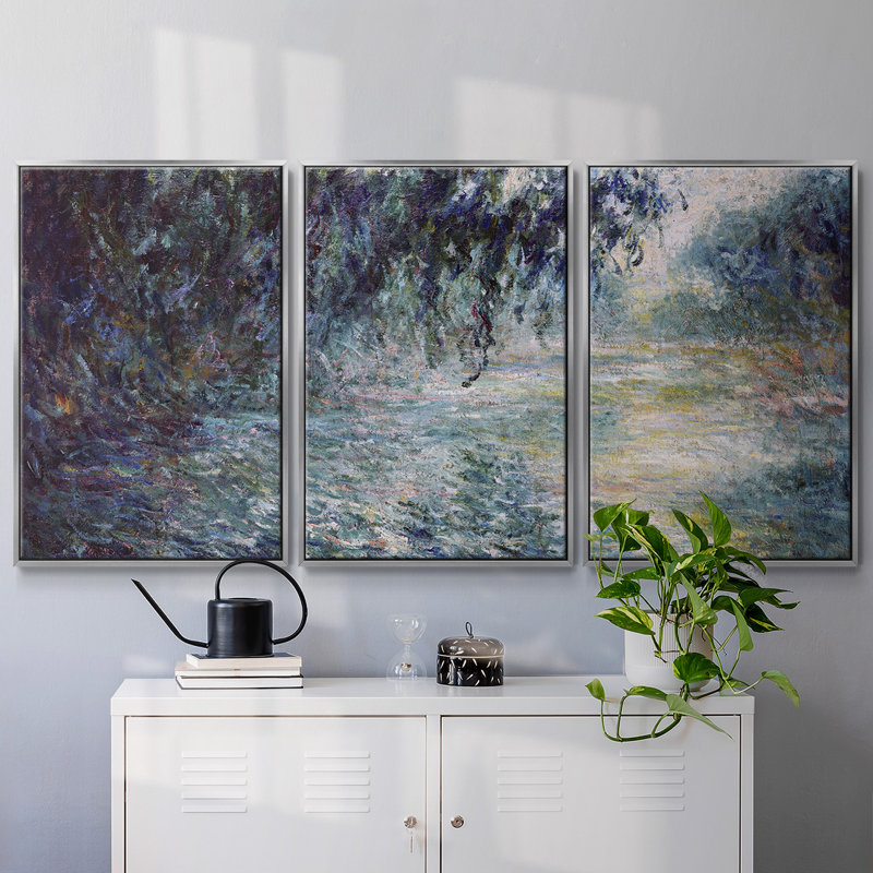 Ensemble de 3 pièces encadrées sur toile Monet, H 36 po x l 75 po x P 2 po, Encadrement argenté