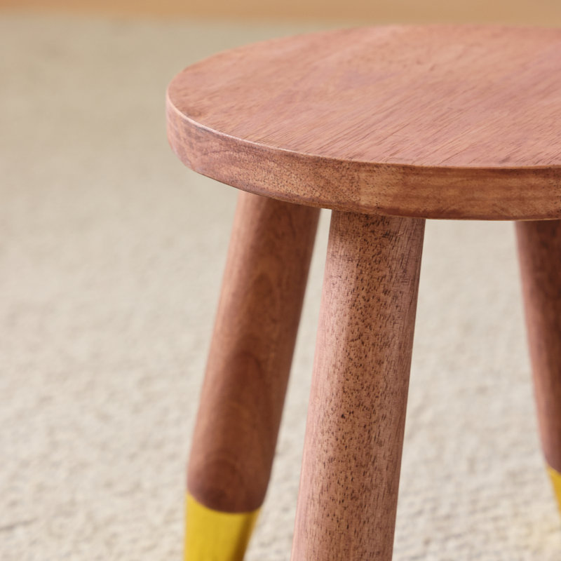 Tabouret en bois massif avec repose-pieds dorés, petit repose-pieds rond en bois, support pour plante, tabouret d'appoint en bois