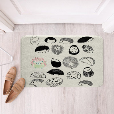 Tapis de bain à motif de hérissons 24 po x 35 po Kawaii Tapis de bain noir et blanc Cadeaux hérisson Mignon petit paillasson pour les amoureux du hérisson Tapis moelleux antidérapant