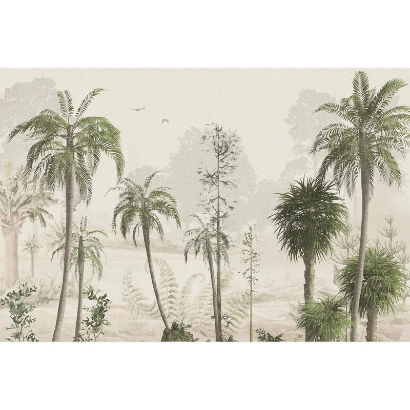 Palmier sur fond clair, scène tropicale, L 96 po x l 144 po