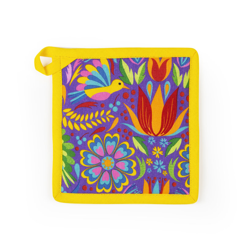 Excelsa Mexican Flowers Cotton Potholder & Oven Mitt Set
