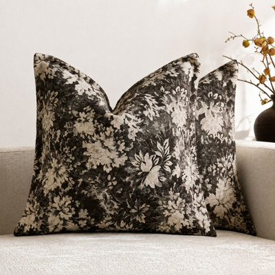 Vintage Floral Throw Pillow Covers 18x18 Inch Boho Farmhouse Chenille Square Decorative Pillow Cases