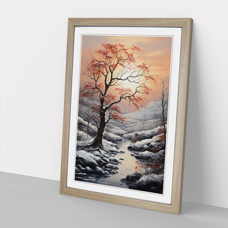 Winter Landscape Symbolism - Single Picture Frame Print on Wood, Oak, 34cm H x 25cm W x 2cm D