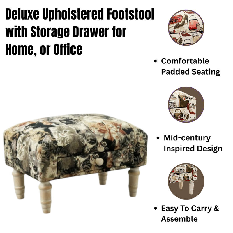 Winchell 40cm Wide Rectangle Animal Print Ottoman with Storage, Hand-Finished Footstool, Stylish Living Room Accent