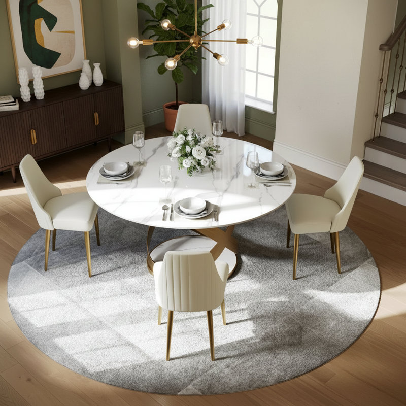Table de salle à manger Maxwell Modern 4-8, H 29,53 po x L 51,18 po x l 51,18 po, Blanc brillant / bronze
