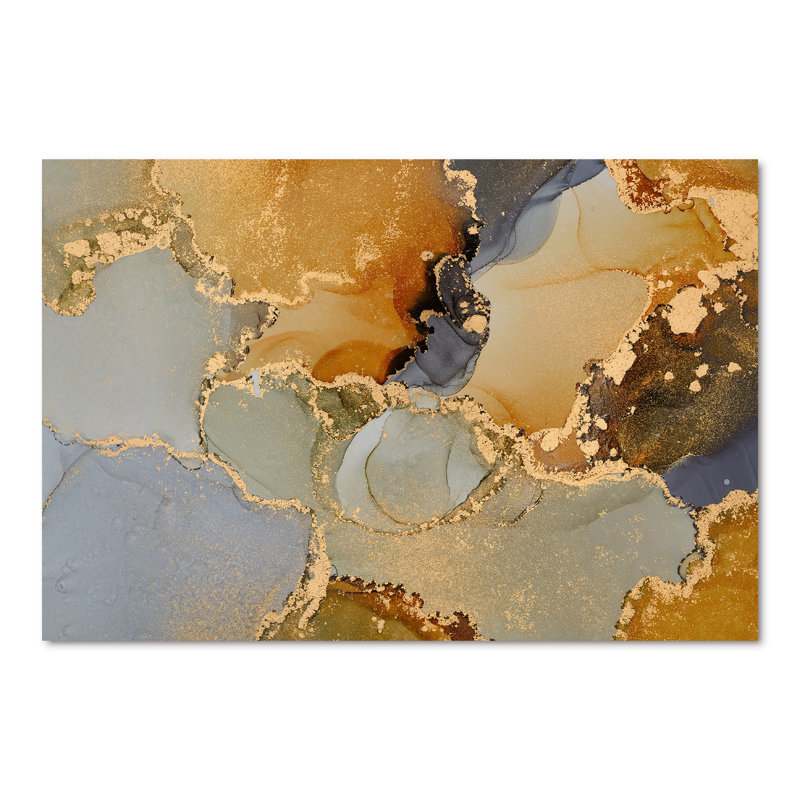 Art abstrait fluide brun et noir - peinture sur toile, H 24 po x l 32 po, Toile tendue, Sans cadre